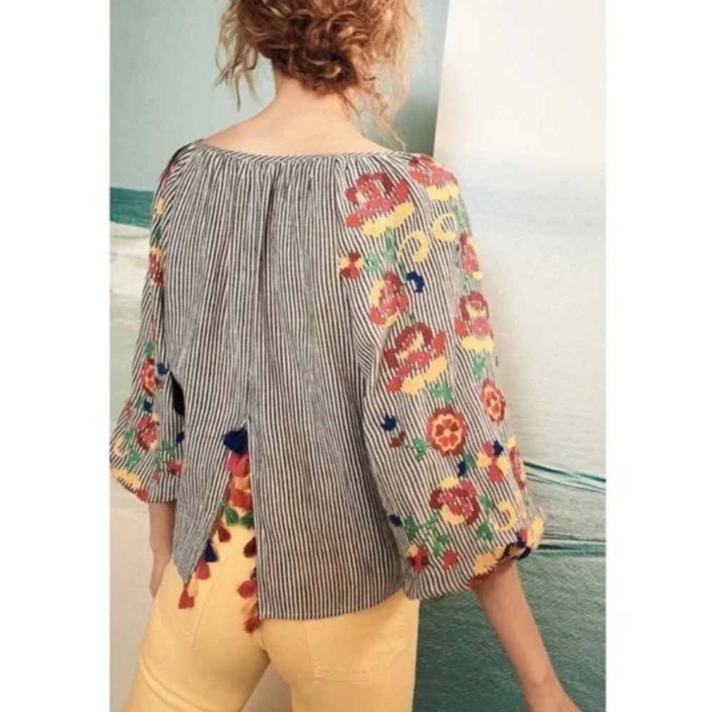 Anthropologie Floreat Embroidered Soleil Top Women's M Multicolor Artsy Boho 90s - Picture 7 of 12